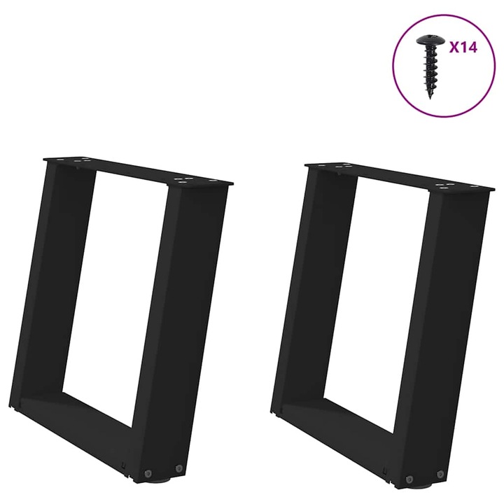 Picioare pentru masuta de cafea in forma de U vidaXL, 2 buc., negru, 50x(42-43) cm, otel 8.7 kg