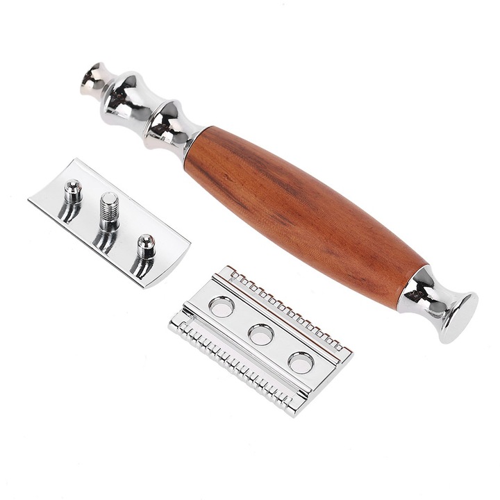 Класическа самобръсначка, longziming, с дървена дръжка, двойно острие, винтидж стил, махагон