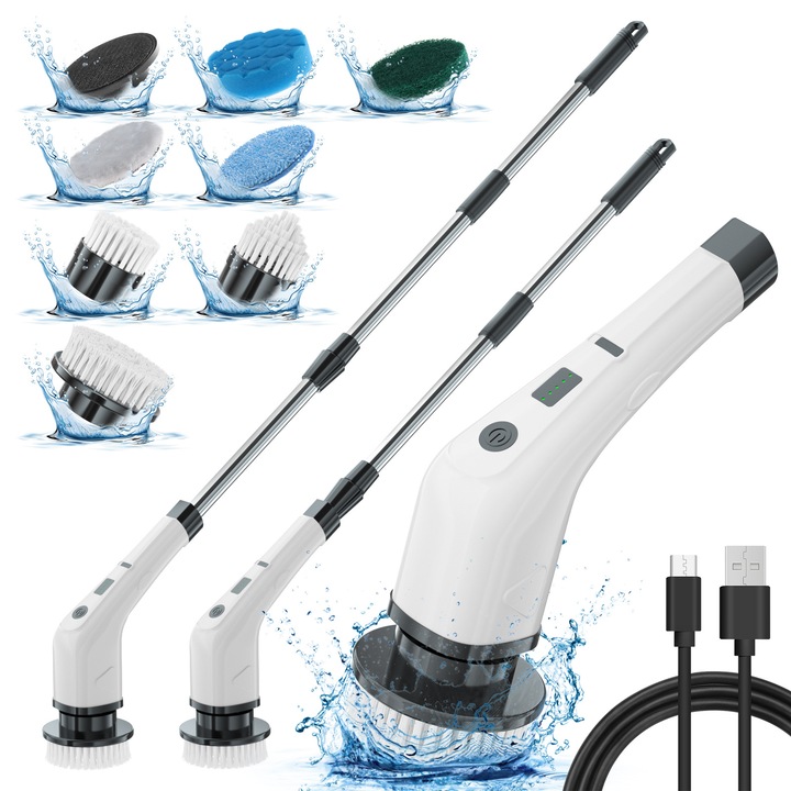 Perie electrica de curatare multifunctionala, fara fir, pentru podele, aragaz, cada, compacta, portabila