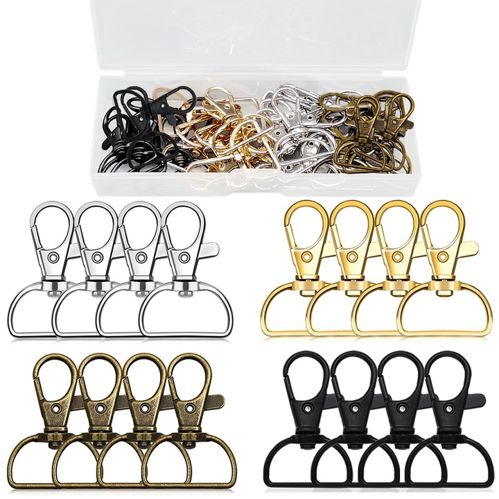 20 darabos 360°-ban forgó karabiner készlet, arany, 39x25mm