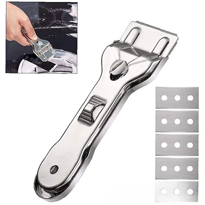 Unealta de curatare versatila Cozevdnt, 1 racleta + 5 lame, compacta, pentru placi ceramice si sticla