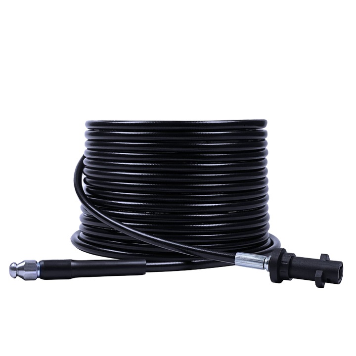 Kit curatare tevi cu duza, 10m, compatibil cu dispozitivul de curatare Karcher K2-K7, Negru
