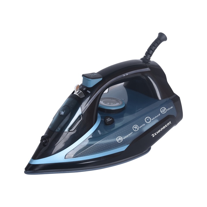 Ютия Zenkabeat ST-03 Ultra, 3000 W, Резервоар 350 ml, Функция за самопочистване, Auto-stop, Auto-Clean Ceramic гладеща плоча, Система против варовик, непрекъснат поток от пара от 55g/min и парна струя от 260g, Черно/Синьо