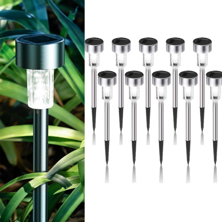 Комплект от 6 външни соларни градински лампи с колове, Twentieth floor®, амбиентно осветление, за декориране на градини, дворове, алеи, студена бяла светлина, 29,5x4,5 см, топла светлина, черно