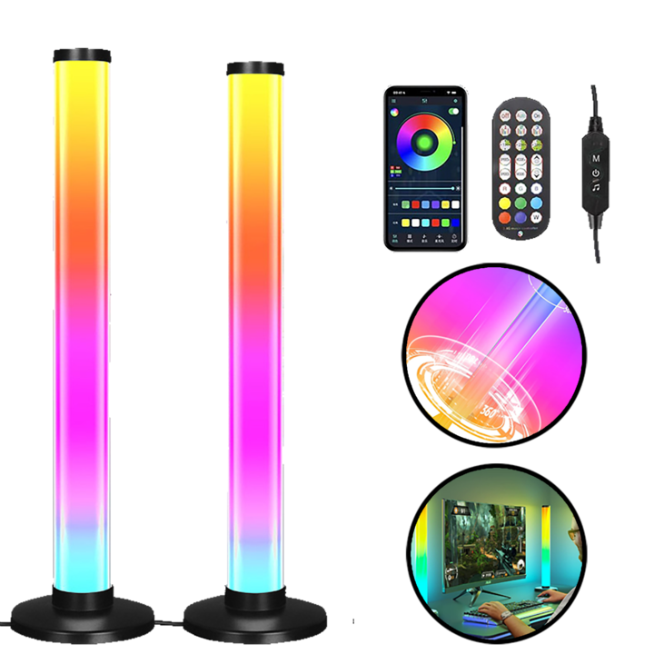 Bare luminoase inteligente cu leduri RGB Twentieth floor® 360°, lumina ambientala, control telecomanda, aplicatie bluetooth, jocuri de lumini, sincronizare sunete, alimentat prin USB, pentru divertisment, 19 moduri dinamice, multicolore