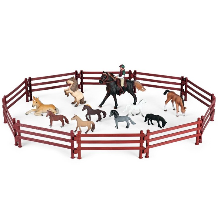 Szimulációs ló és lovas figura modell kerítéssel Farm Szimulációs állatfigura készlet oktató játék