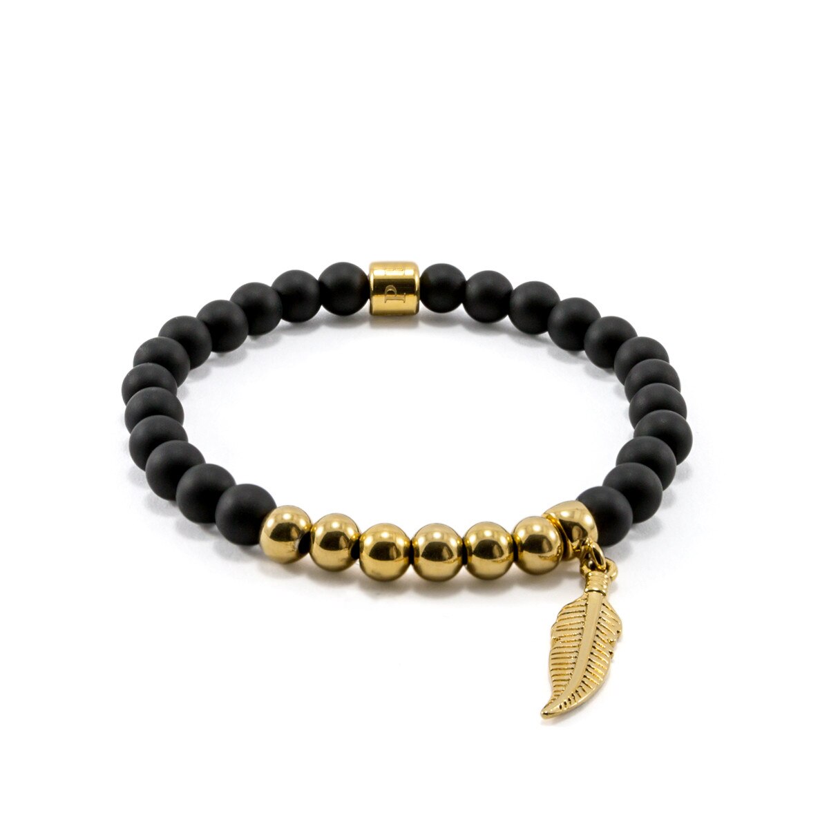 Bratara Onix Negru Mat | Pana Placata Cu Aurr, 17 cm