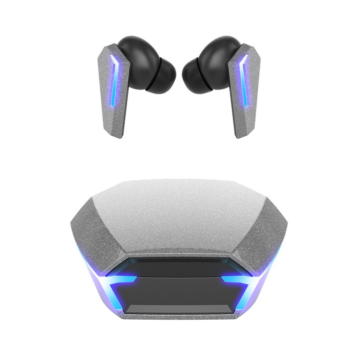 Vezeték nélküli fülhallgató, Bluetooth 5.4, szürke, fülbe helyezhető, 24 órás autonómia