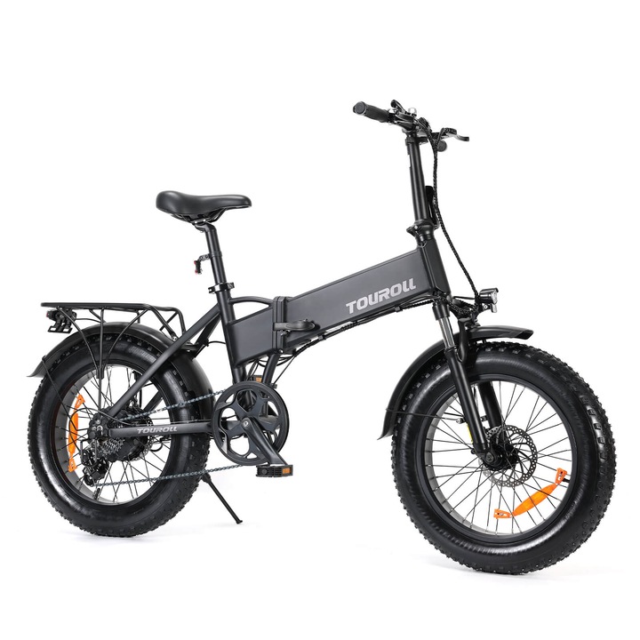 Összecsukható elektromos kerékpár, Tourroll S, zsíros elektromos kerékpár, 20'x4,0' vastag gumiabroncsok, 60 Nm nyomaték, 15,6 Ah akkumulátor, 7 sebességes Shimano hajtómű, agymotor, intelligens LCD vezérlés, fekete