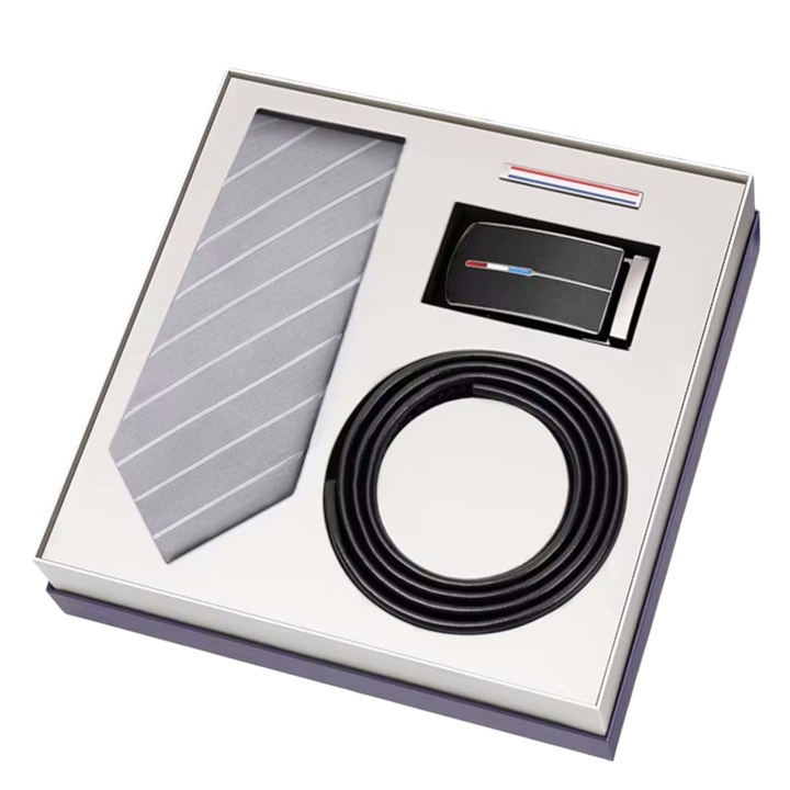 Set cravata si curea gri elegant