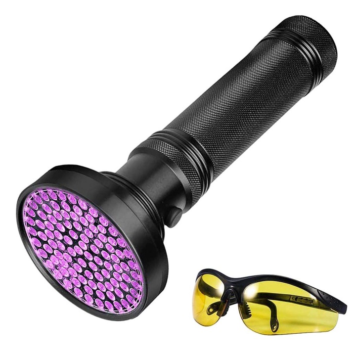 UV zseblámpa, 100 LED, 18W, vízálló, fekete