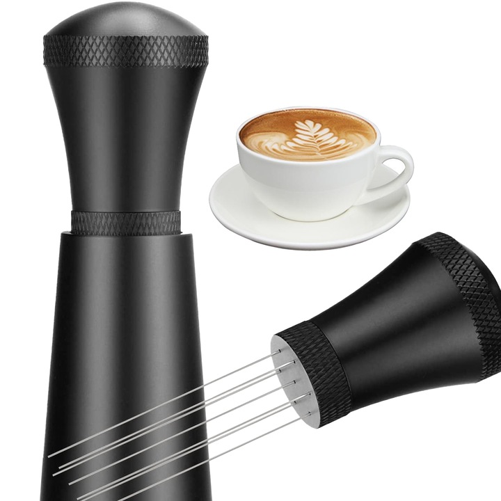 Диспенсър за кафе в портафилтър, неплъзгаща се дръжка, със 17 игли, преносим, алуминиева сплав, черен