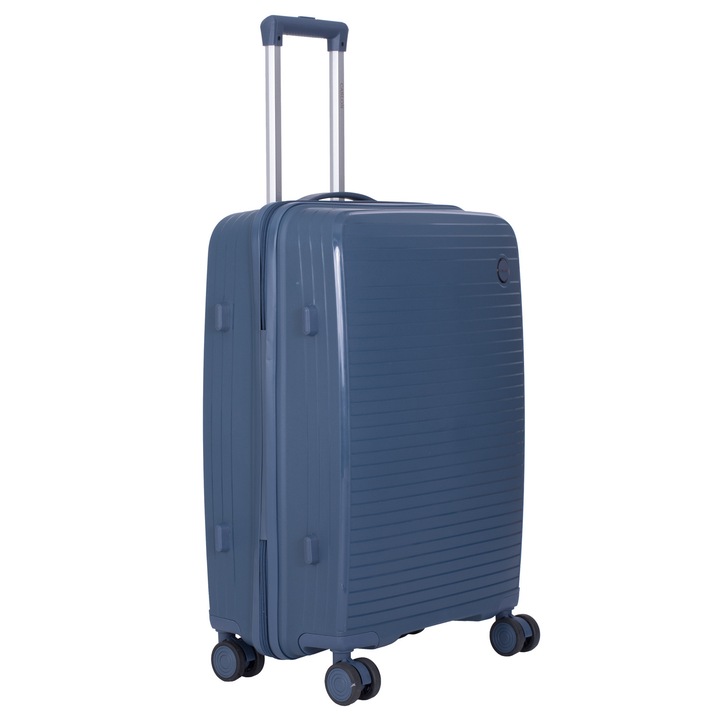 Troler Marime M, 65X43X24 cm, 4 roti duble cu rotatie 360°, material Polipropilena special flexibil anti-casabil, Bleumarin inchis, 166, CASLON ®