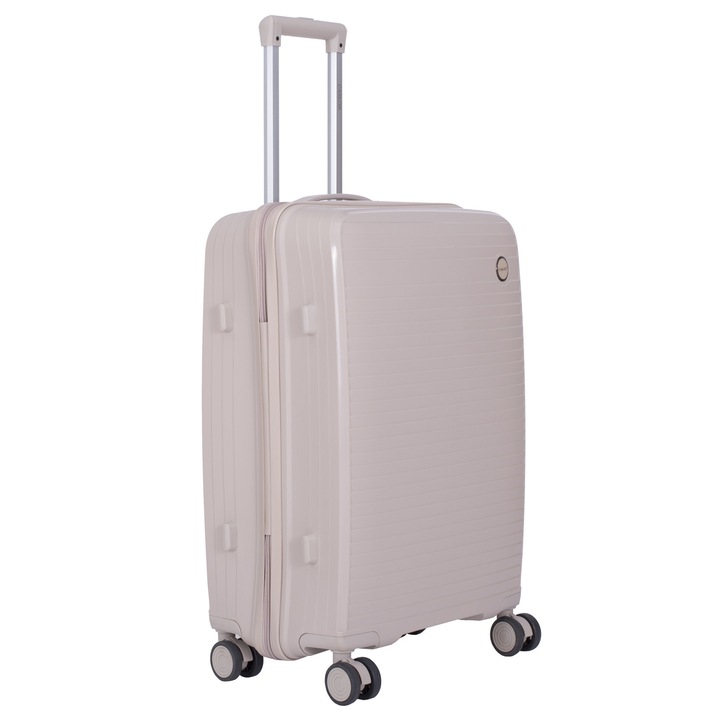 Troler Marime M, 65X43X24 cm, 4 roti duble cu rotatie 360°, material Polipropilena special flexibil anti-casabil, Bej deschis, 166, CASLON ®