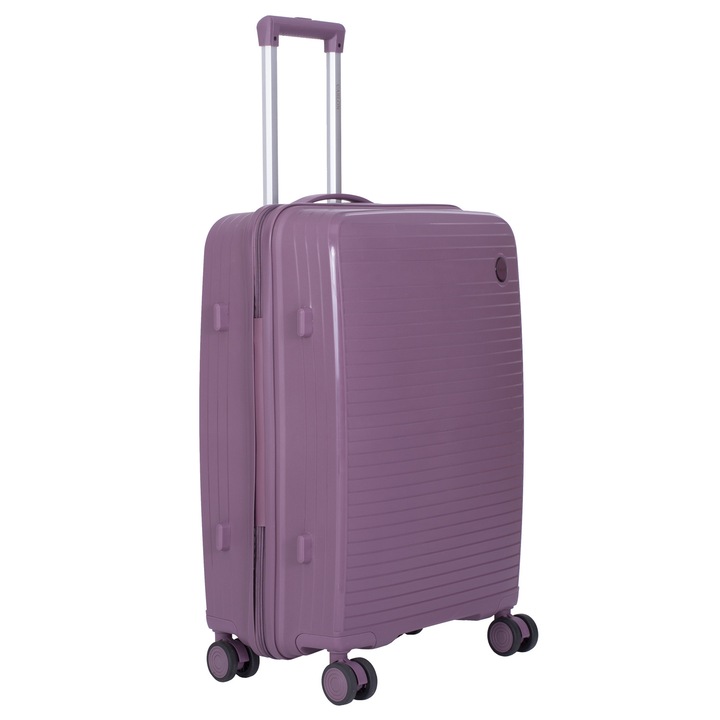 Troler Marime M, 65X43X24 cm, 4 roti duble cu rotatie 360°, material Polipropilena special flexibil anti-casabil, Mov, 166, CASLON ®