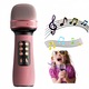 Microfon karaoke wireless, Wacorresi, Microfon wireless karaoke pentru copii, cu acumulator, boxa inclusa, Radio FM, TF card, USB, inregistrare muzica, cip Bluetooth 5.0, Roz