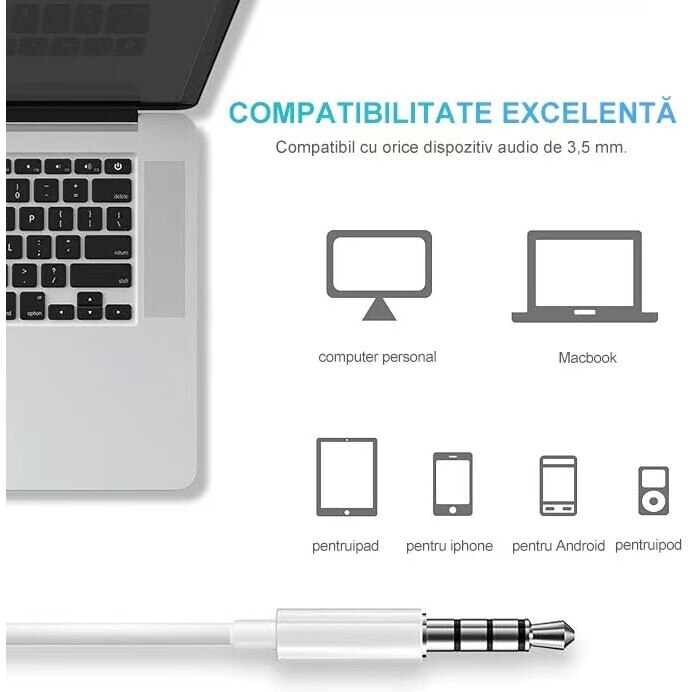 Casti cu fir, 3.5mm, design ergonomic, sunet Hi-Fi, alb