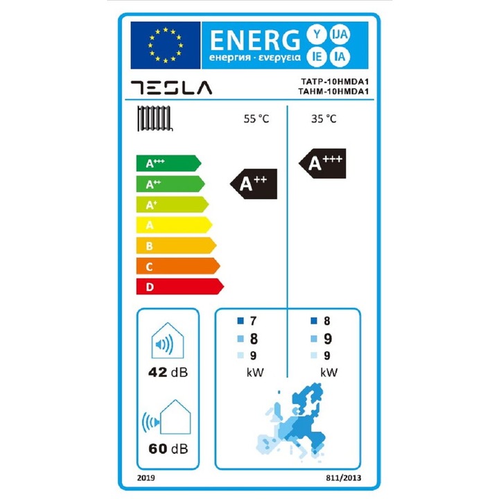 Pompa de caldura aer-apa split Tesla TATP-10HMDA110kW, A+++/A++, 3kW back-up heater, Wi-Fi, 220V