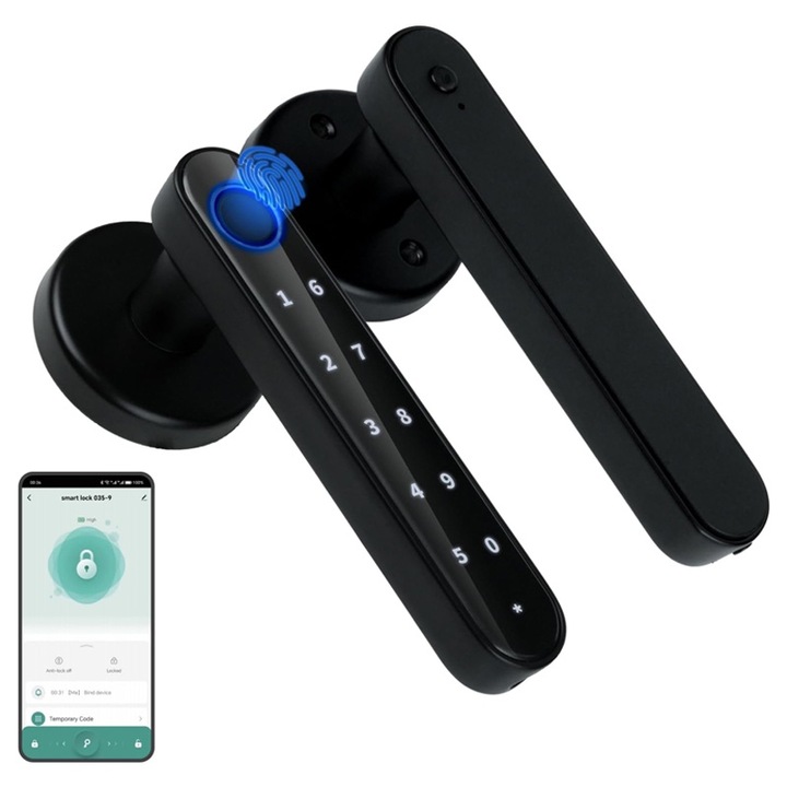 Интелигентна брава за врата с пръстов отпечатък Yala, Rqiurpn, APP контрол, 50 пръстови отпечатъка, 100 пароли, сплав, дясно/ляво отваряне