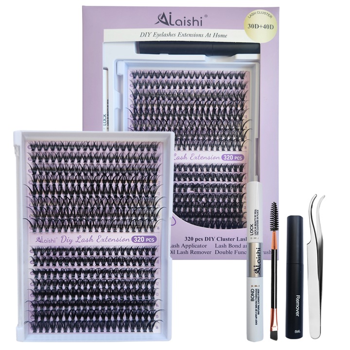 Set Gene False AILAISHI 320Pcs, Negru Mat, 9-16mm, Efect 3D, Aplicator inclus