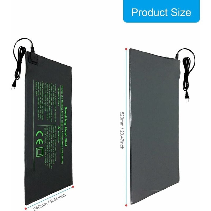 Patura de incalzire pentru hidroponie, AMRINUGL, impermeabila, eficienta energetic, 24x52cm