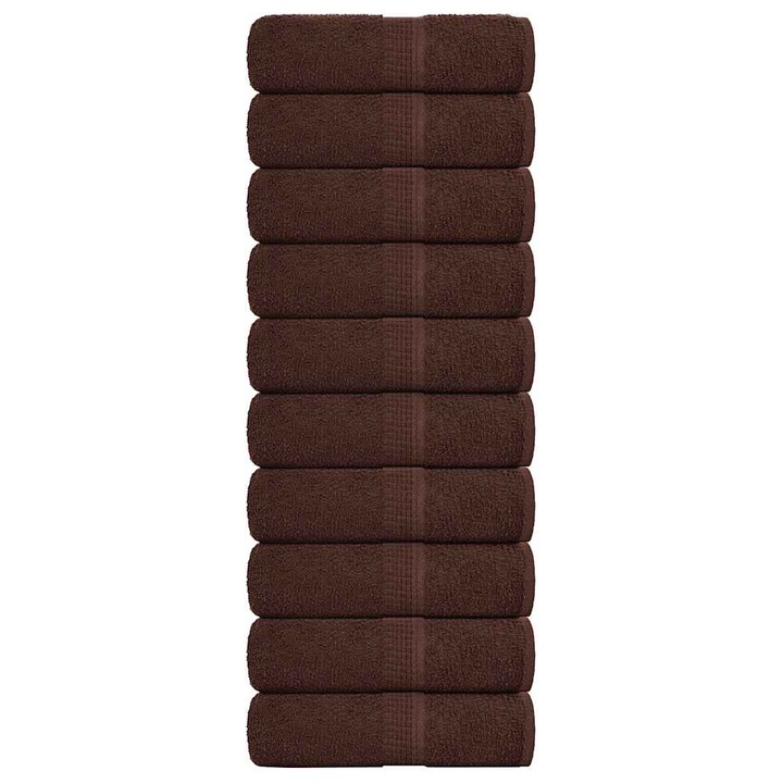 Prosoape pentru oaspeti vidaXL, 10 buc, maro, 360 g/m², 100% bumbac, 0.46 kg