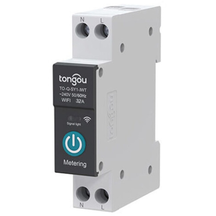 Intelligens WiFi megszakító, 63A, DIN sínnel kompatibilis, hangvezérlés, energiafogyasztás mérése