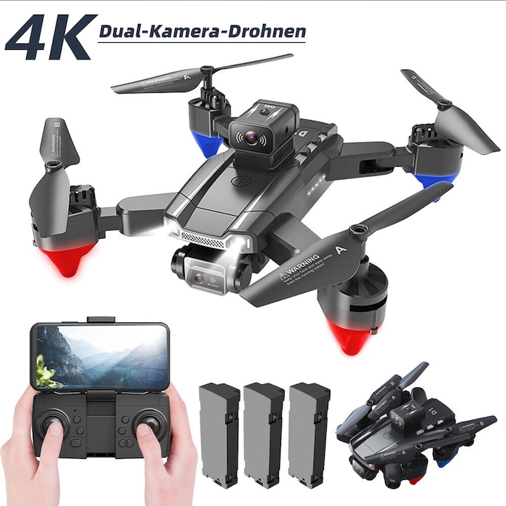 Дрон AKKEE с двойна 4K камера, 360 интелигентно избягване на препятствия, черен, размери 13.5x15.5x8.5см