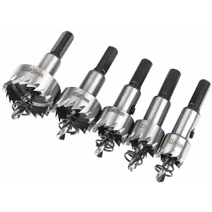 Set de ferastrau cu burghiu HSS multifunctional, otel HSS de mare viteza pentru o durata lunga de viata, taieturi curate si precise in lemn, plastic, metal si multe altele (5 bucati)