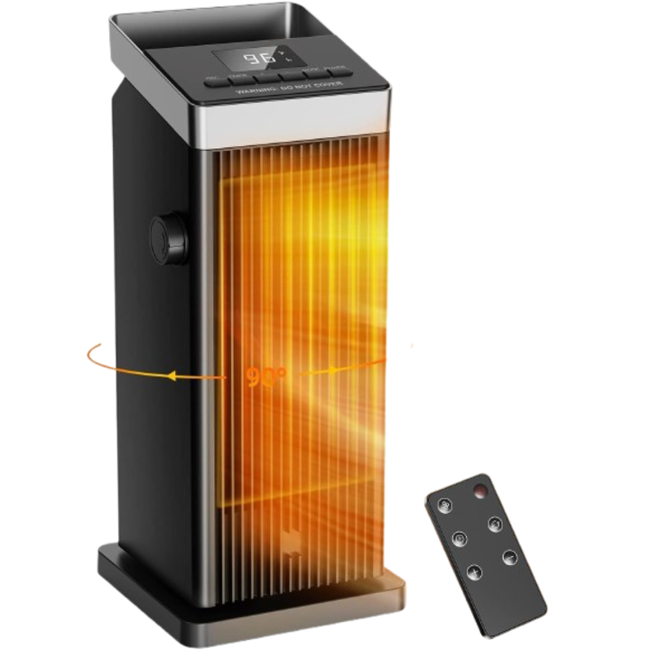 Hordozható légfűtő, 1500W, gyors fűtés, termosztáttal, 90°-os oszcilláció, távirányító, beltéri használatra