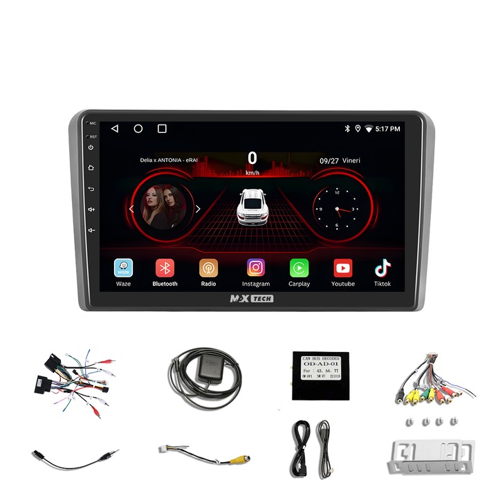 Navigatie Audi A3 ( 2003 - 2013 ) dedicata Android 13 si Carplay, MaxTech®, ecran de 9'' IPS, DSP, EQ, RDS, functii GPS, WIFI, Radio, Bluetooth, Waze, MirrorLink