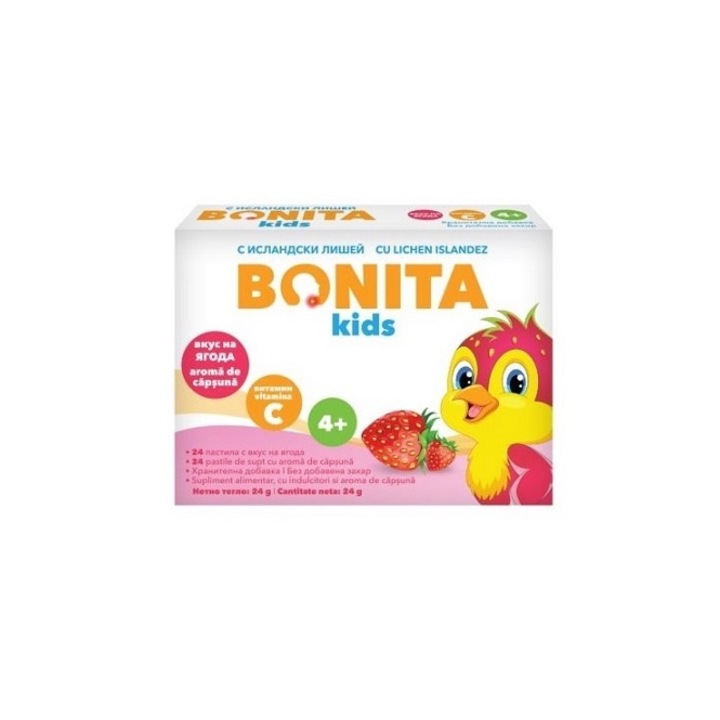 Supliment alimentar Bonita kids, cu aroma de capsuna, 24 pastile de supt