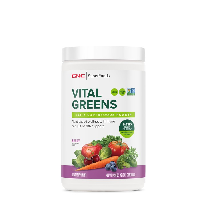 GNC Superfoods Vital Greens Daily Superfoods Powder, Pudra cu Super Alimente Verzi cu Aroma de Fructe de Padure, 424.8 g