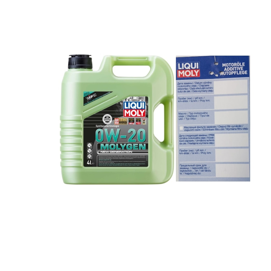 Set ulei motor Liqui Moly Molygen New Generation 0w20 4L si eticheta service