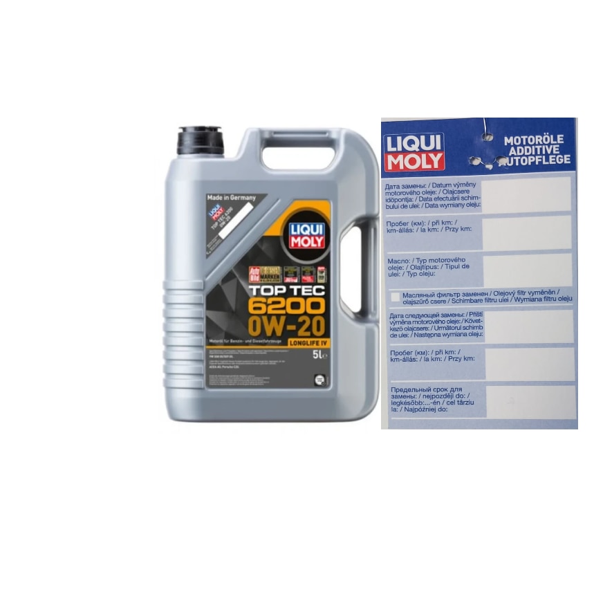 Set ulei motor Liqui Moly Top Tec 6200 0w20 5L si eticheta service