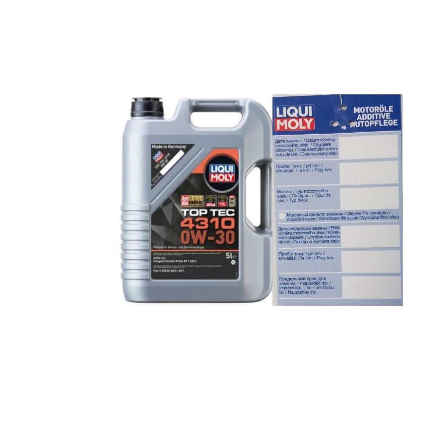 Set ulei motor Liqui Moly Top Tec 4310 0w30 5L si eticheta service