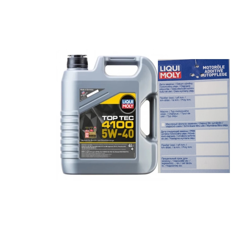 Set ulei motor Liqui Moly Top Tec 4100 5w40 4L si eticheta service