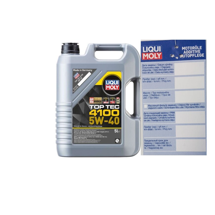 Set ulei motor Liqui Moly Top Tec 4100 5w40 5L si eticheta service