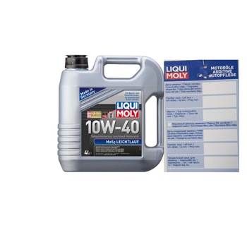 Set ulei motor Liqui Moly MOS2 Leichtlauf 10w40 4L si eticheta service Set ulei motor Liqui Moly MOS2 Leichtlauf 10w40 4L si eticheta service