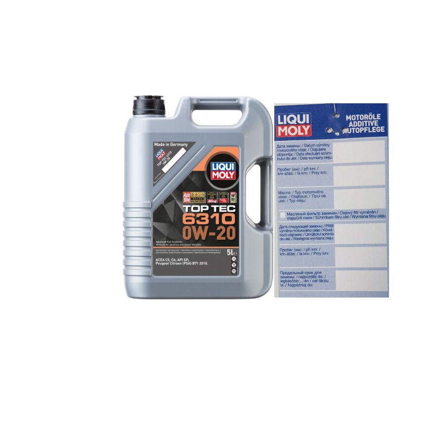 Set ulei motor Liqui Moly top tec 6310 0w20 5L si eticheta service