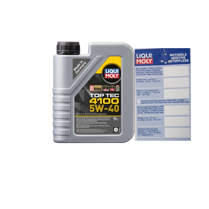 Set ulei motor Liqui Moly Top tec 4100 5w40 1L si eticheta service