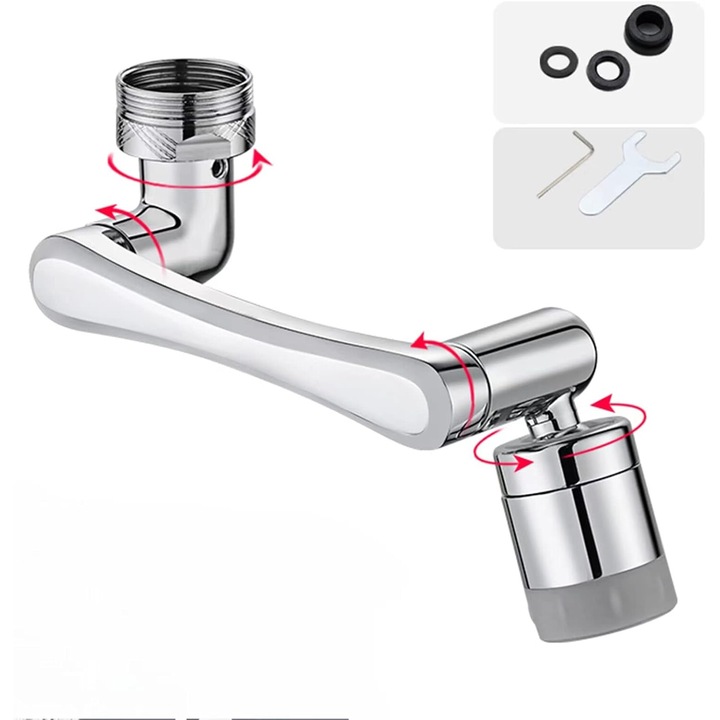 Prelungitor pentru robinet cu filtru de apa, Enforose, argintiu