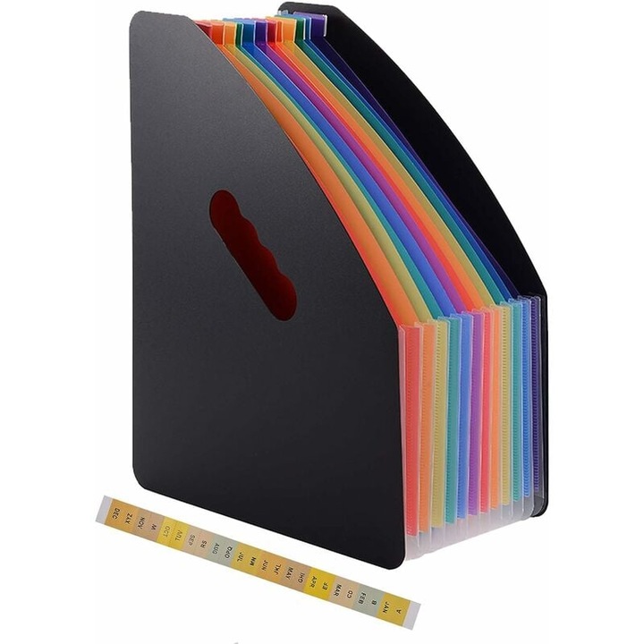 Калъф за документи, 13 отделения, разтегателен, черен, A4