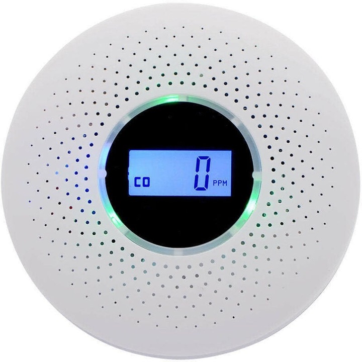 Detector de fum si monoxid de carbon, Enforose, tehnologie cu senzor dublu, ecran LCD mare, functionare pe baterie