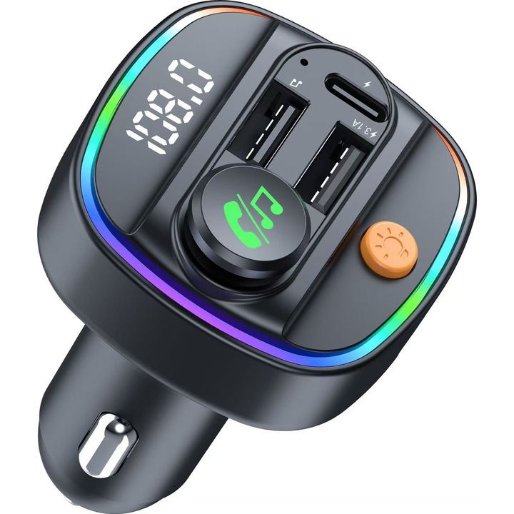 Autós töltő, USB + Type-C, gyorstöltés, fekete