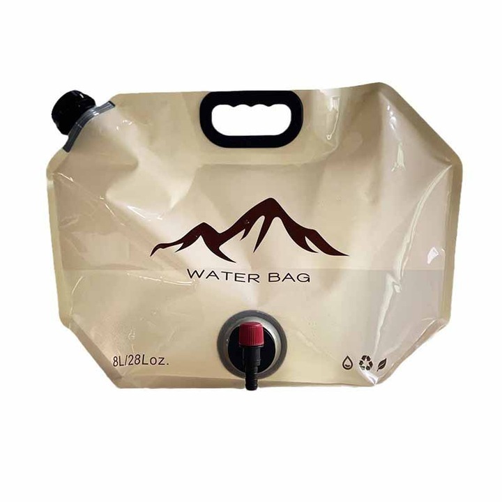 Sac de apa pliabil 8L, pentru camping si calatorii, khaki