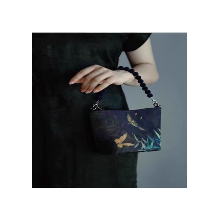 Silent antik nagy értékű kézitáska gyöngylánccal - sötétkék