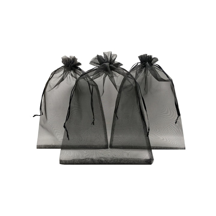 Set de 20 saculeti de organza, 15 x 10 cm, Negru