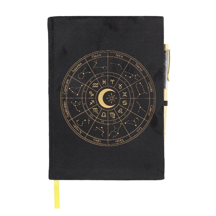 Jurnal cu pix cu bila obsidiana neagra Astrology Wheel, A5