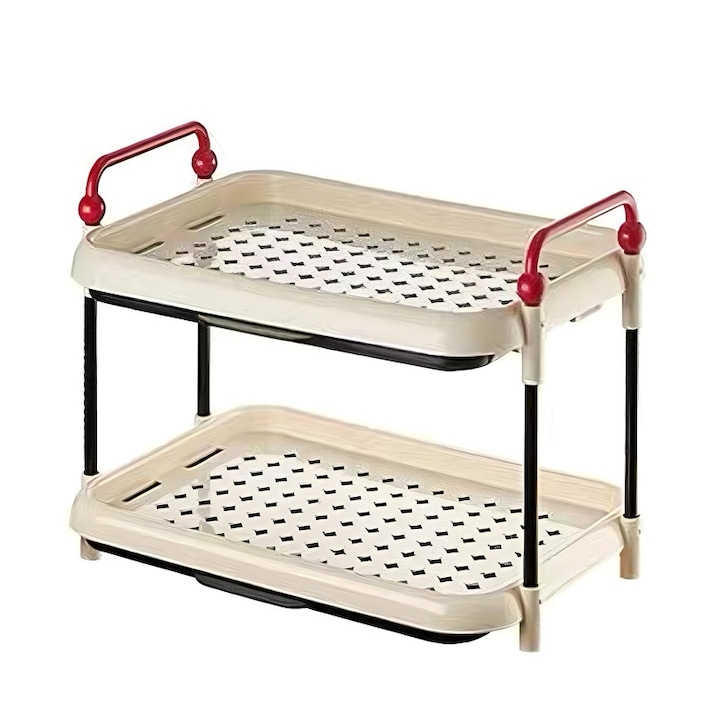 Suport multifunctional pentru bucatarie, alb si rosu, 36.5x25x27cm, pentru scurgerea vaselor si depozitarea condimentelor